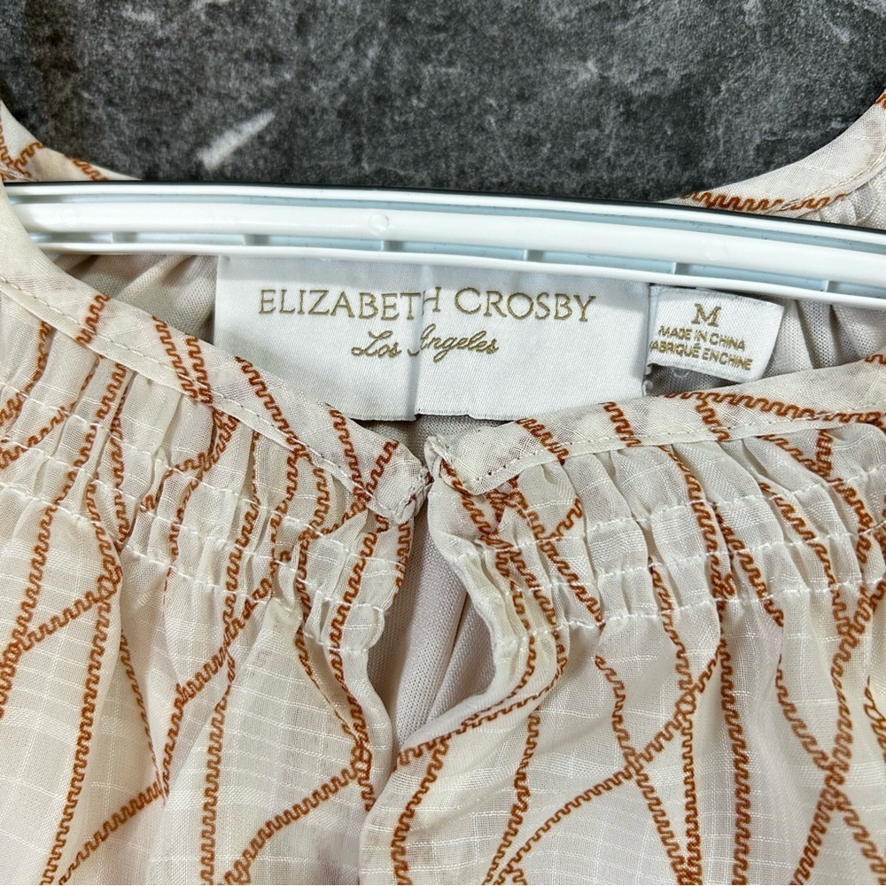 Elizabeth Crosby Midi Dress Keyhole Bust Cream Burnt Orange Spring Size Medium - Picture 3 of 9